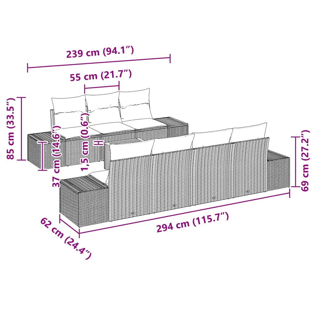 Gartensofa-set 8 pcs Beige und Hellgrau Poly-Rattan