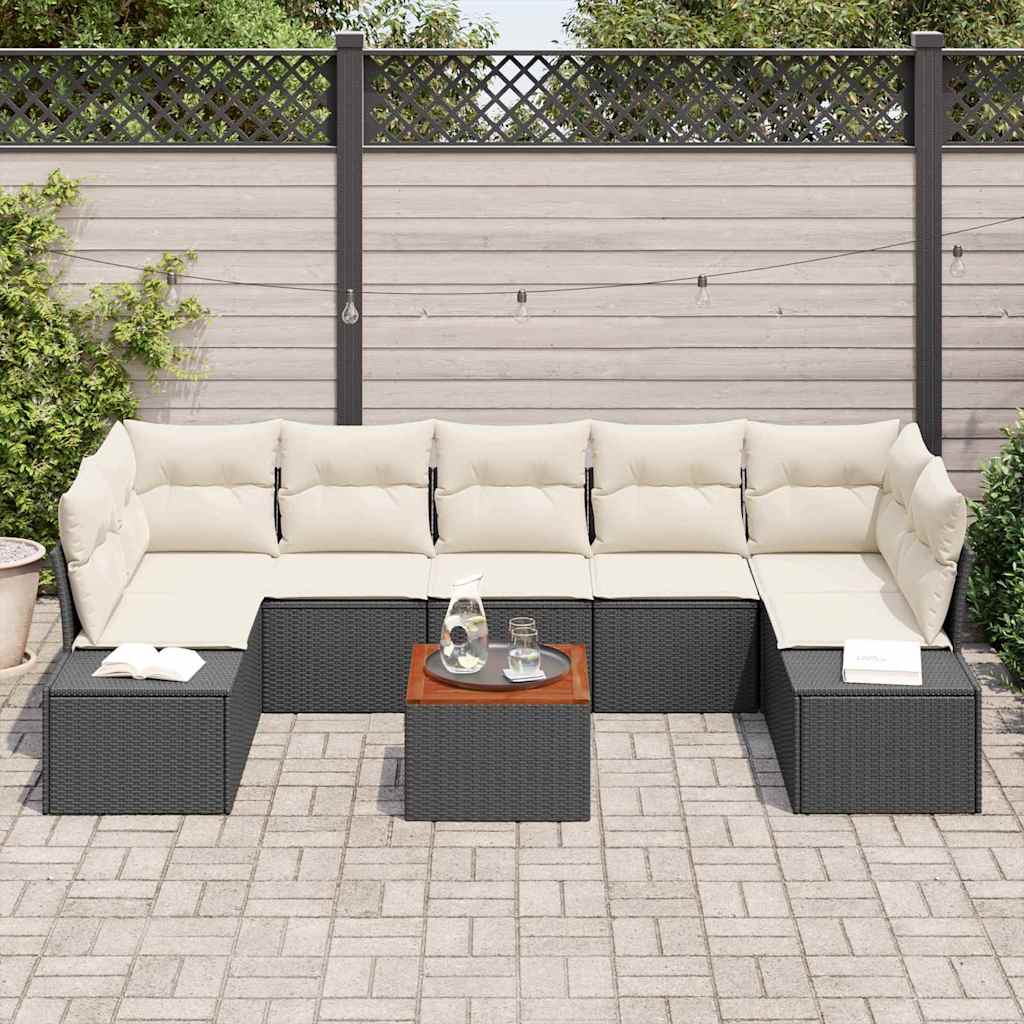 Gartensofa-set mit Speicher 8 pcs Schwarz und Creme Poly-Rattan