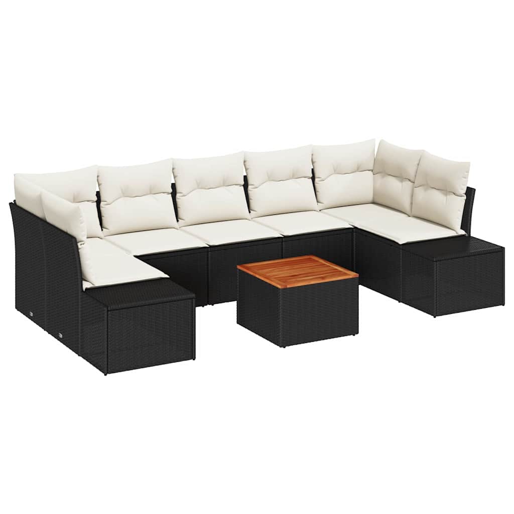 Gartensofa-set mit Speicher 8 pcs Schwarz und Creme Poly-Rattan