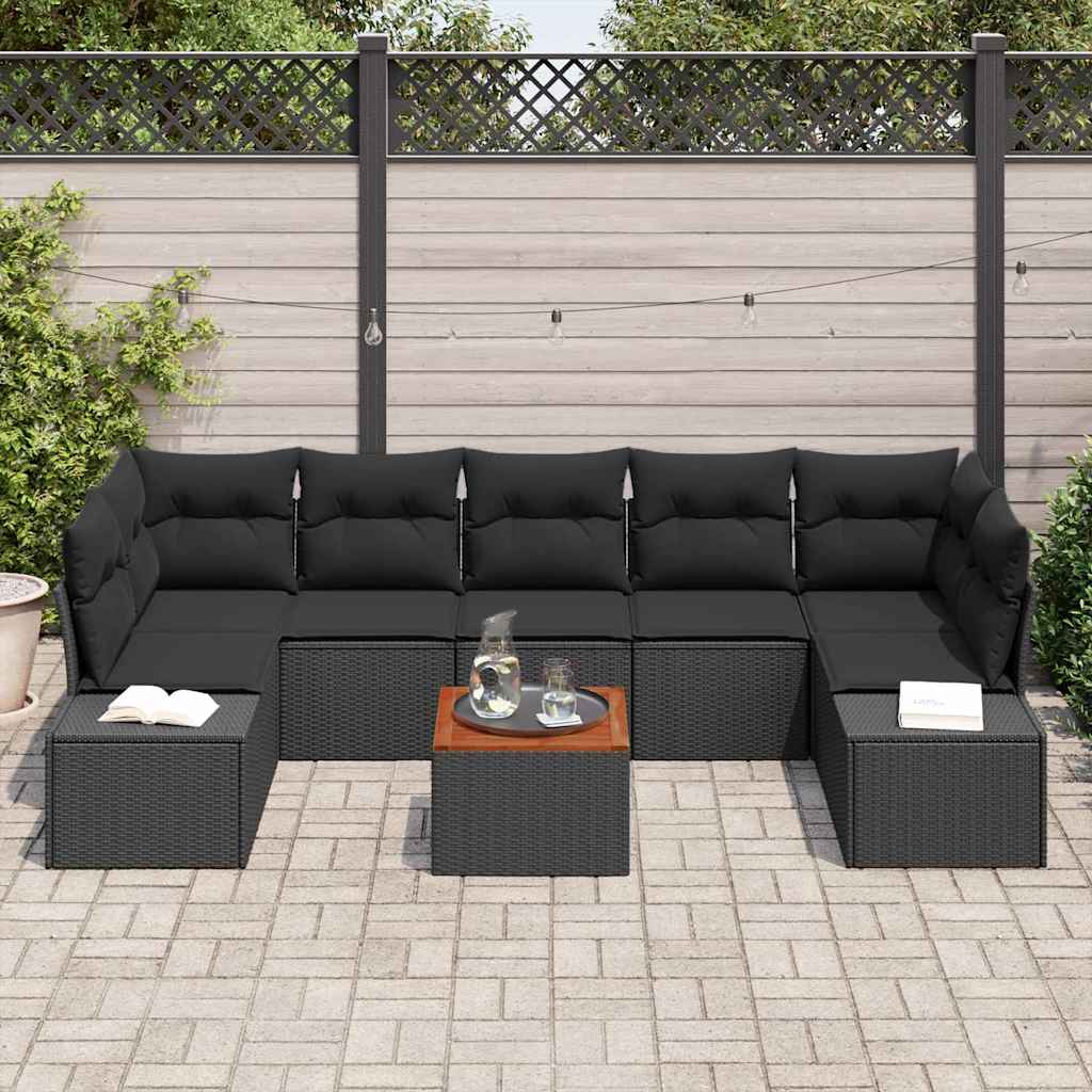 Gartensofa-set mit Speicher 8 pcs Schwarz Poly-Rattan