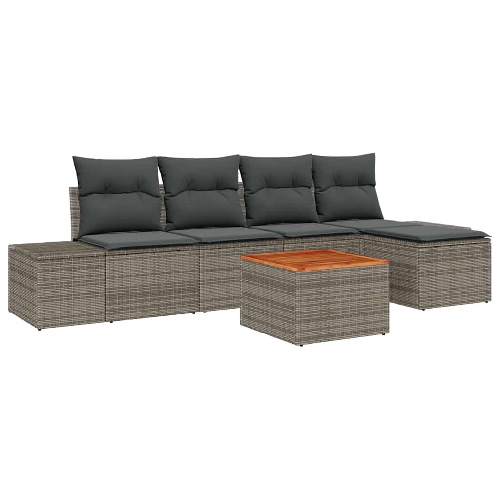 Gartensofa-set mit Speicher 6 pcs Grau Poly-Rattan