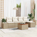 Gartensofa-set mit Speicher 6 pcs Beige und Creme Poly-Rattan