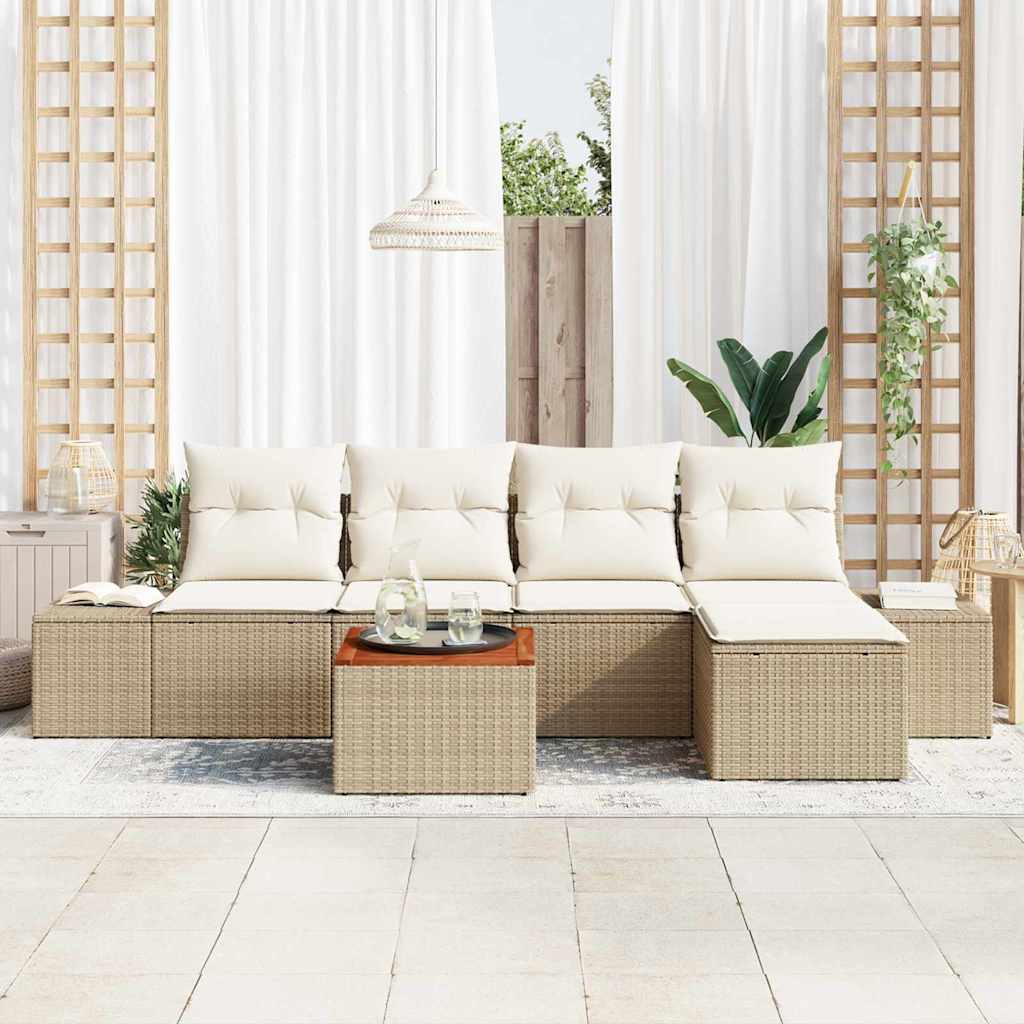 Gartensofa-set mit Speicher 6 pcs Beige und Creme Poly-Rattan