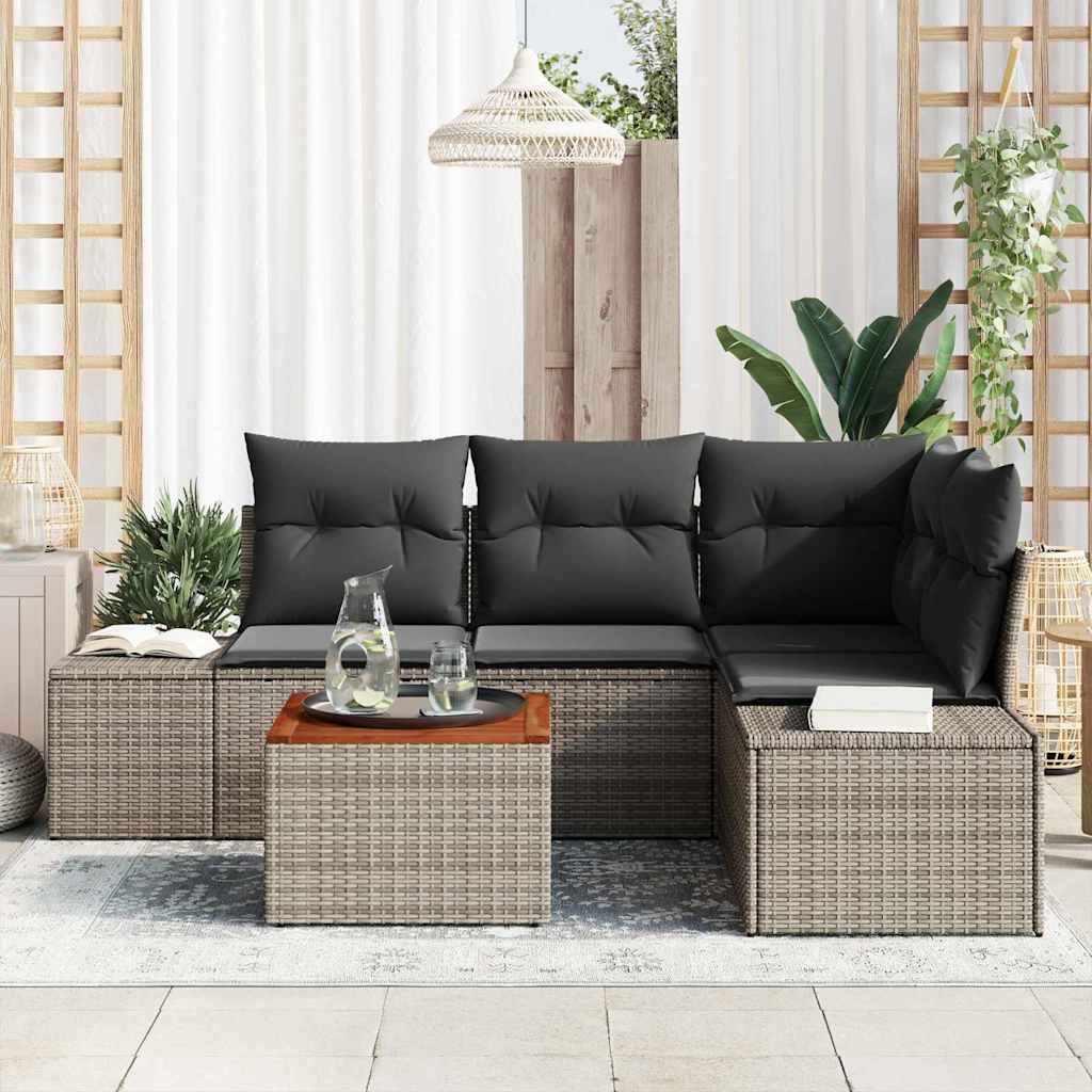 Gartensofa-set mit Speicher 5 pcs Grau Poly-Rattan