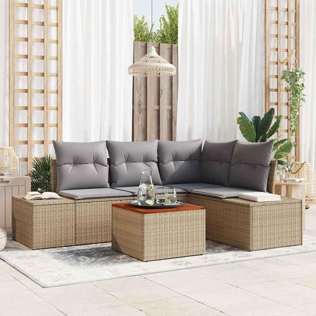 Gartensofa-set 5 pcs Beige und Hellgrau Poly-Rattan