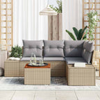 Gartensofa-set 5 pcs Beige und Hellgrau Poly-Rattan