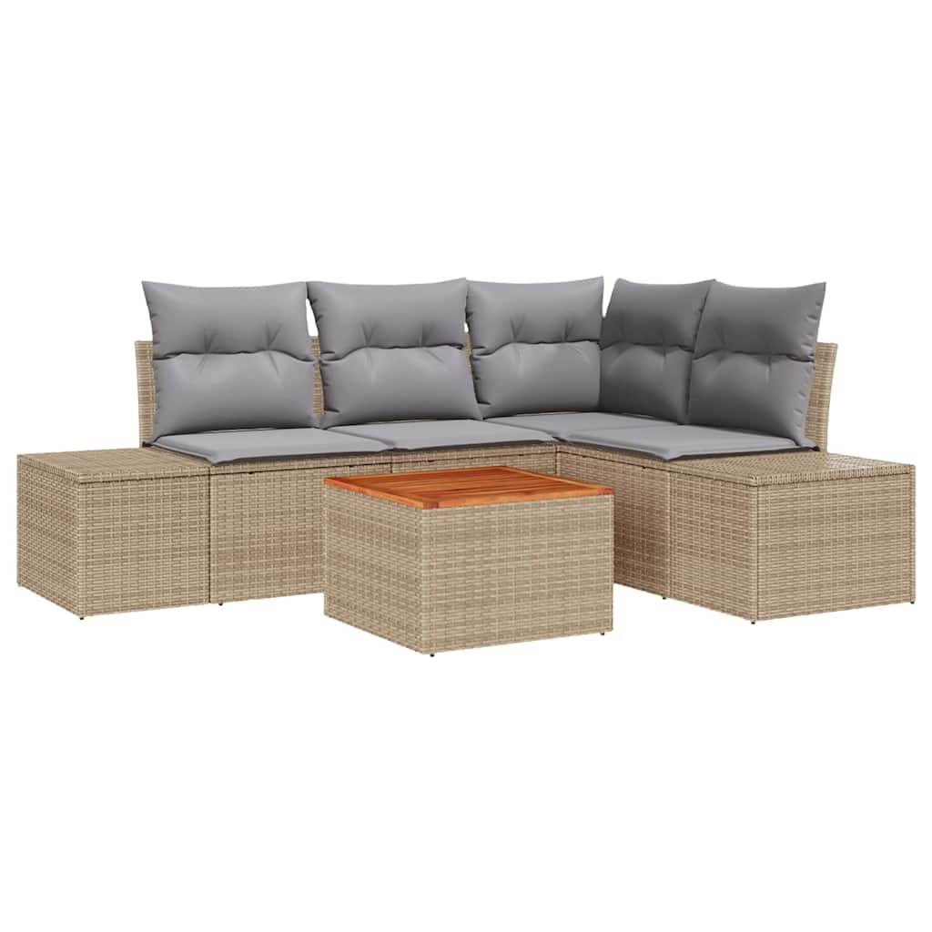 Gartensofa-set 5 pcs Beige und Hellgrau Poly-Rattan