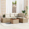 Gartensofa-set mit Speicher 5 pcs Beige und Creme Poly-Rattan