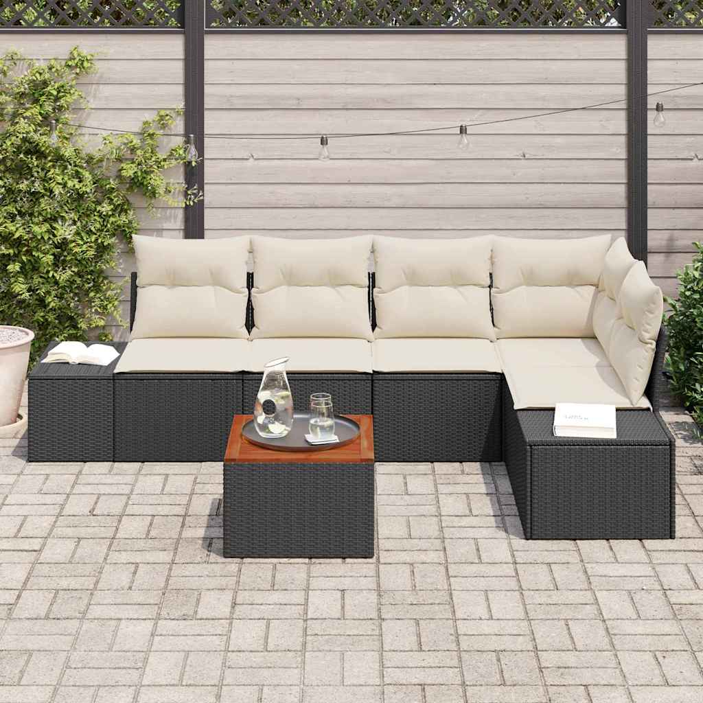Gartensofa-set mit Speicher 6 pcs Schwarz und Creme Poly-Rattan
