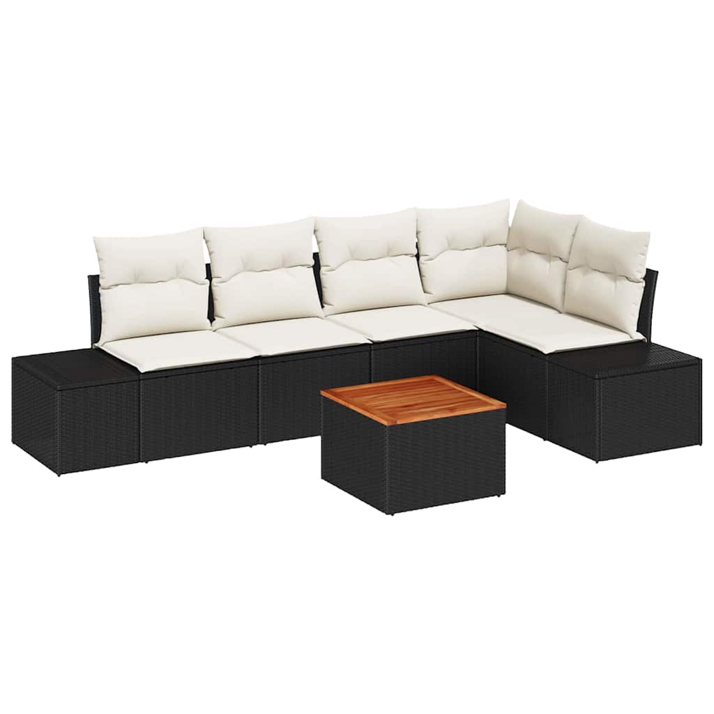 Gartensofa-set mit Speicher 6 pcs Schwarz und Creme Poly-Rattan