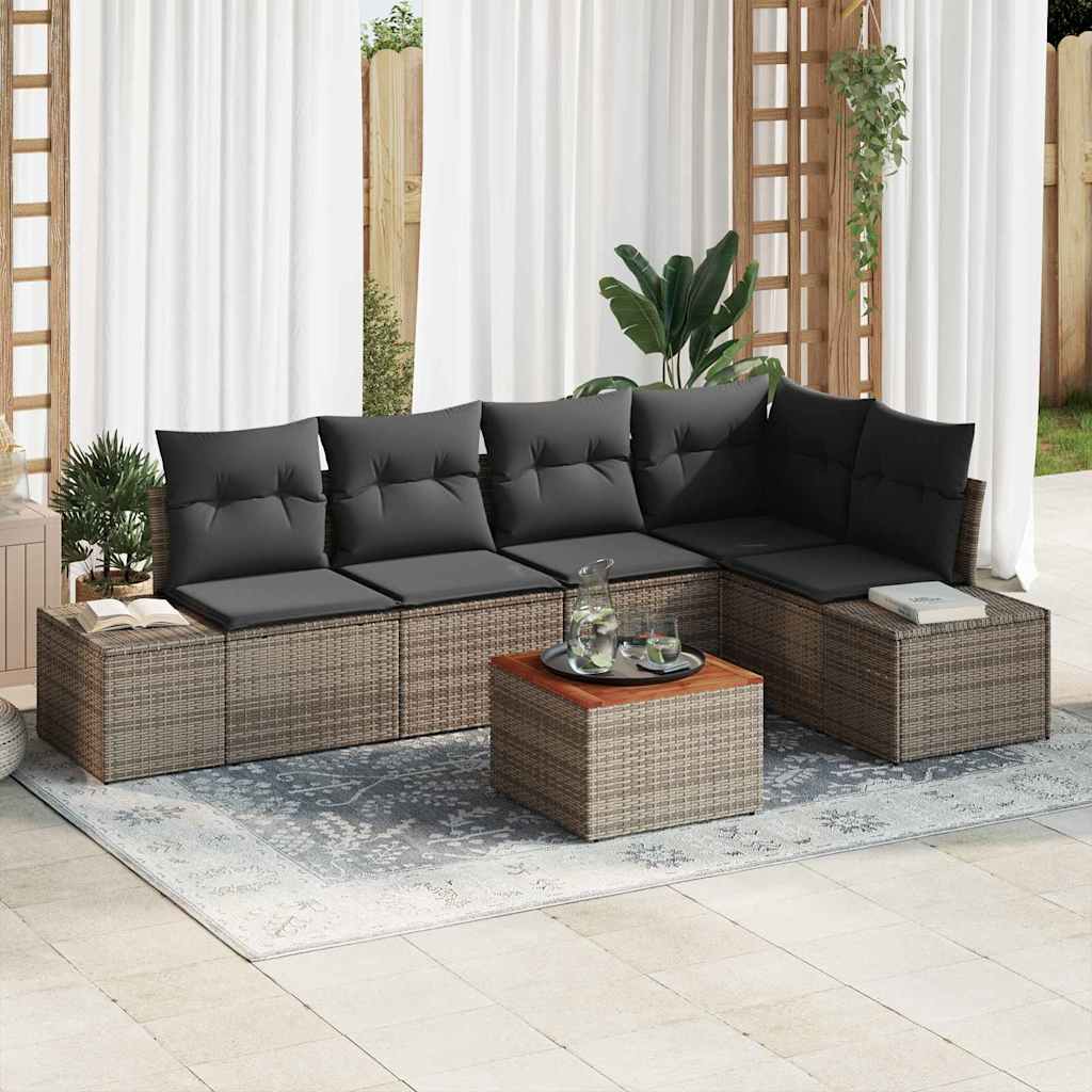 Gartensofa-set mit Speicher 6 pcs Grau Poly-Rattan