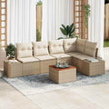 Gartensofa-set mit Speicher 6 pcs Beige und Creme Poly-Rattan