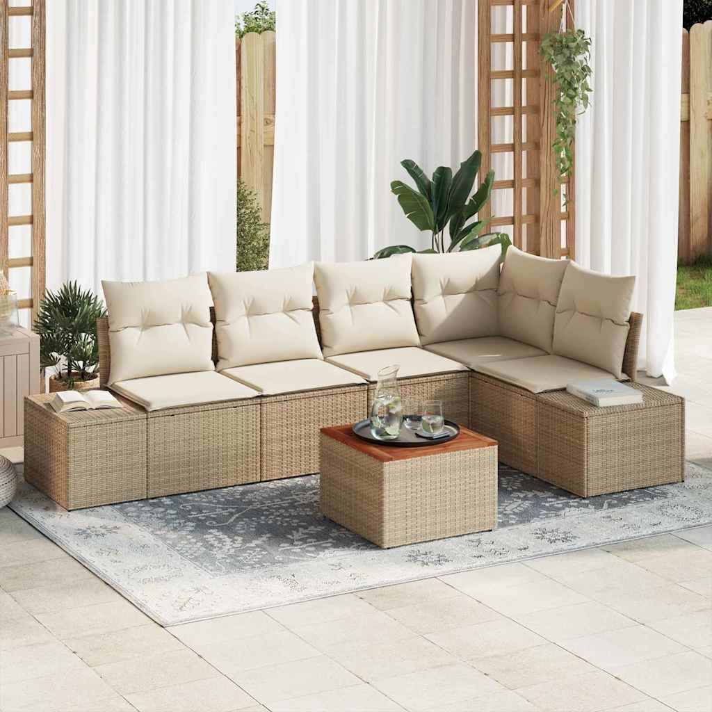 Gartensofa-set mit Speicher 6 pcs Beige und Creme Poly-Rattan