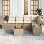 Gartensofa-set mit Speicher 6 pcs Beige und Creme Poly-Rattan