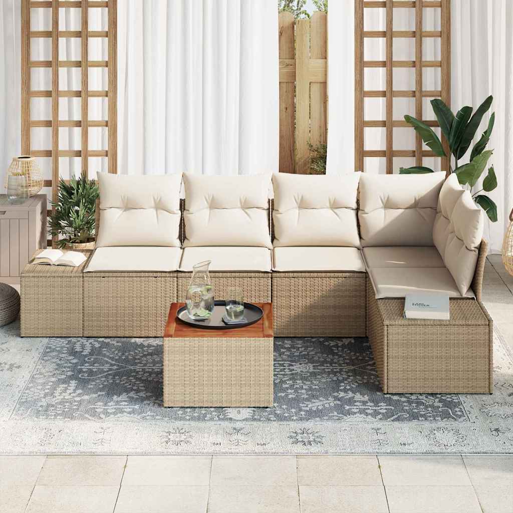 Gartensofa-set mit Speicher 6 pcs Beige und Creme Poly-Rattan