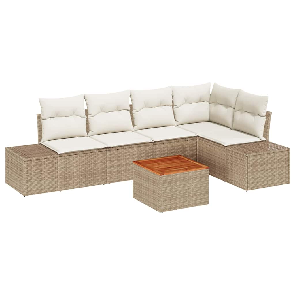 Gartensofa-set mit Speicher 6 pcs Beige und Creme Poly-Rattan