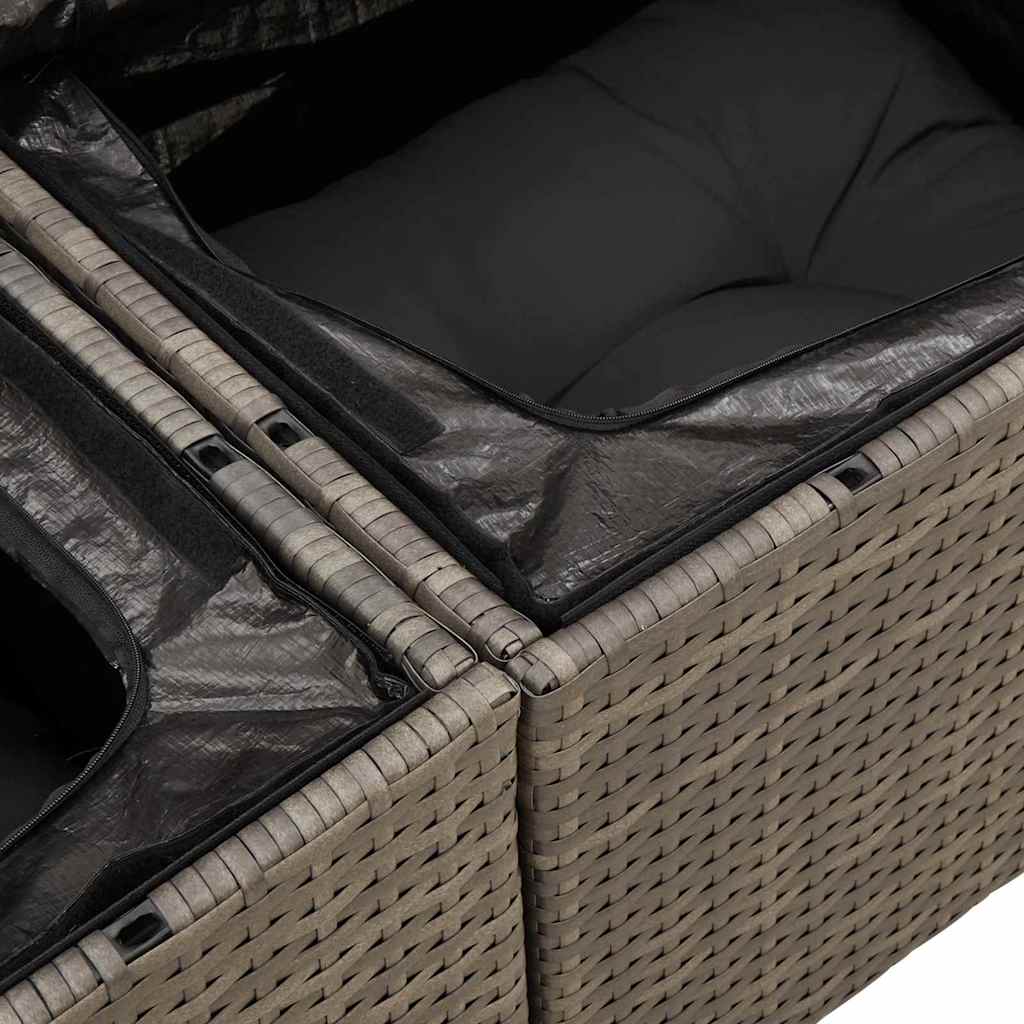 Gartensofa-set mit Speicher 7 pcs Grau Poly-Rattan