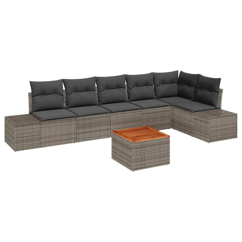 Gartensofa-set mit Speicher 7 pcs Grau Poly-Rattan