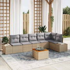 Gartensofa-set 7 pcs Beige und Hellgrau Poly-Rattan