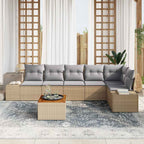 Gartensofa-set 7 pcs Beige und Hellgrau Poly-Rattan