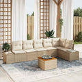 Gartensofa-set mit Speicher 7 pcs Beige und Creme Poly-Rattan