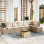 Gartensofa-set mit Speicher 7 pcs Beige und Creme Poly-Rattan