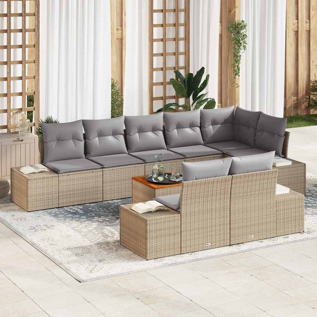 Garten-Sofa-Set mit Speicher 9 pcs Beige und Hellgrau