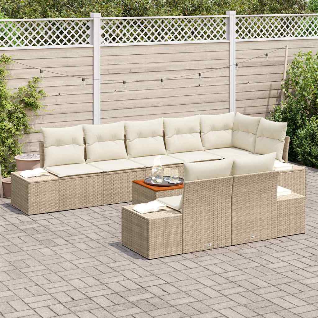 Garten-Sofa-Set mit Speicher 9 pcs Beige und Weiß