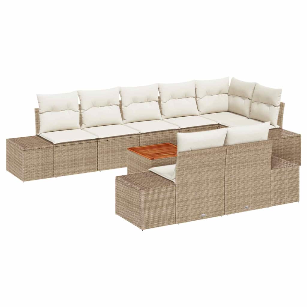 Garten-Sofa-Set mit Speicher 9 pcs Beige und Weiß