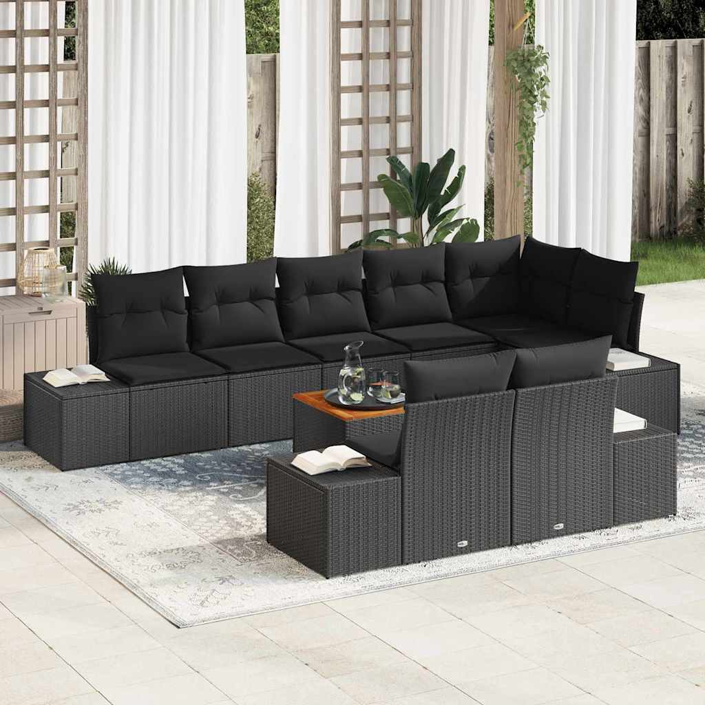 Garten-Sofa-Set mit Speicher 9 pcs Schwarz