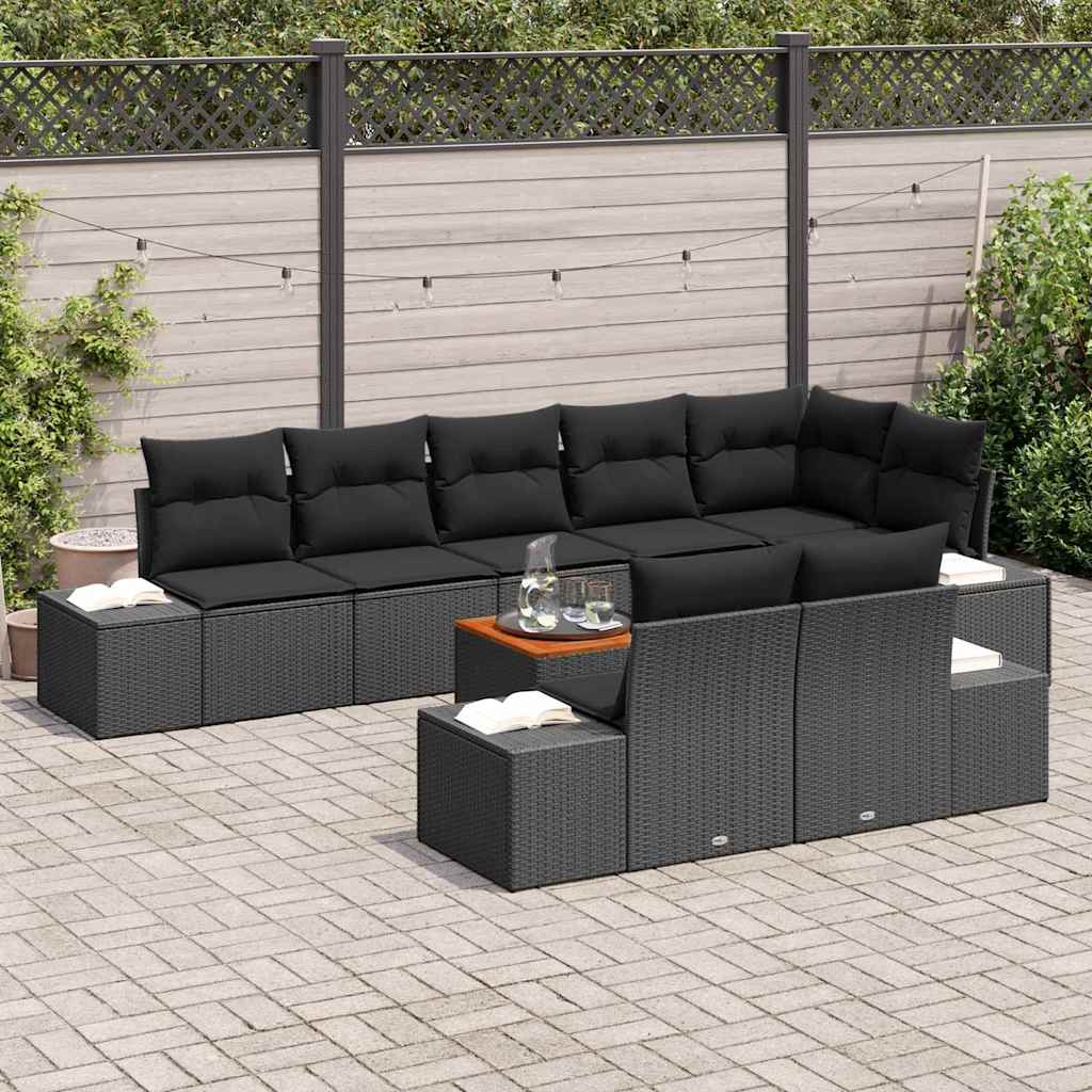Garten-Sofa-Set mit Speicher 9 pcs Schwarz