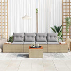 Garten-Sofa-Set mit Kissen mit Speicher 5 pcs Beige Poly Rattan
