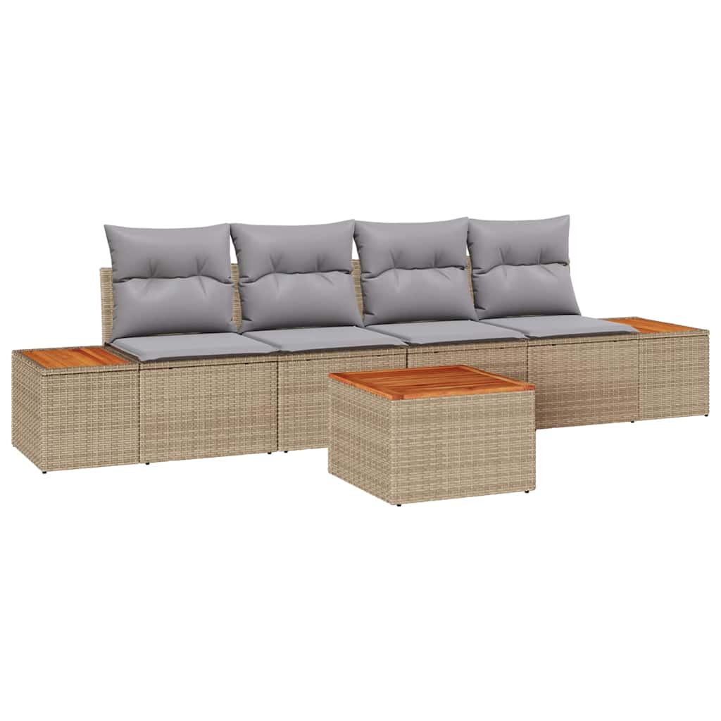 Garten-Sofa-Set mit Kissen mit Speicher 5 pcs Beige Poly Rattan