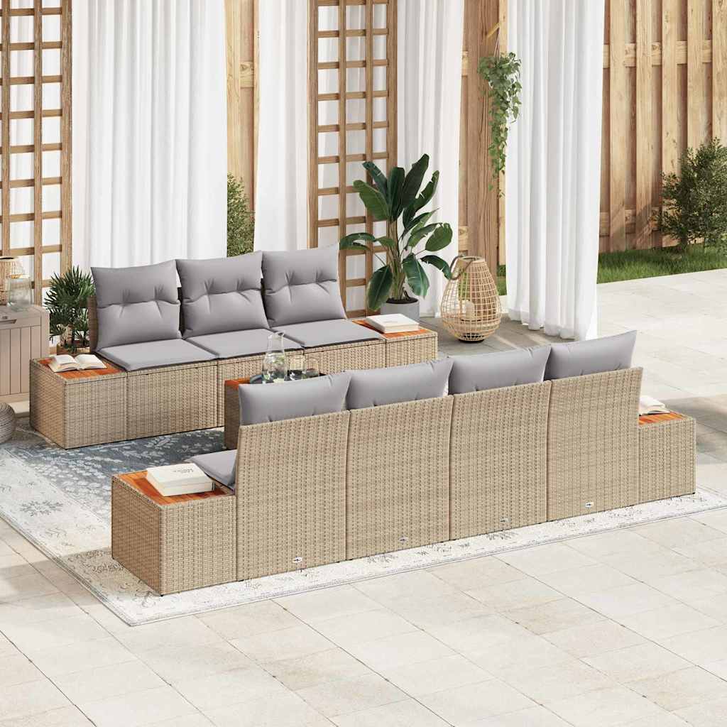 Garten-Sofa-Set mit Speicher 8 pcs Beige Poly Rattan