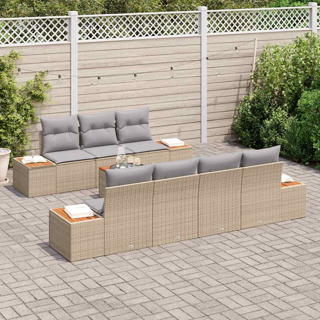 Garten-Sofa-Set mit Speicher 8 pcs Beige Poly Rattan