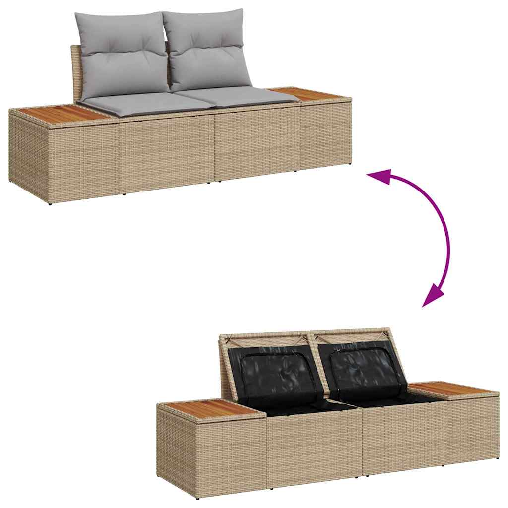 Garten-Sofa-Set mit Speicher 8 pcs Beige Poly Rattan