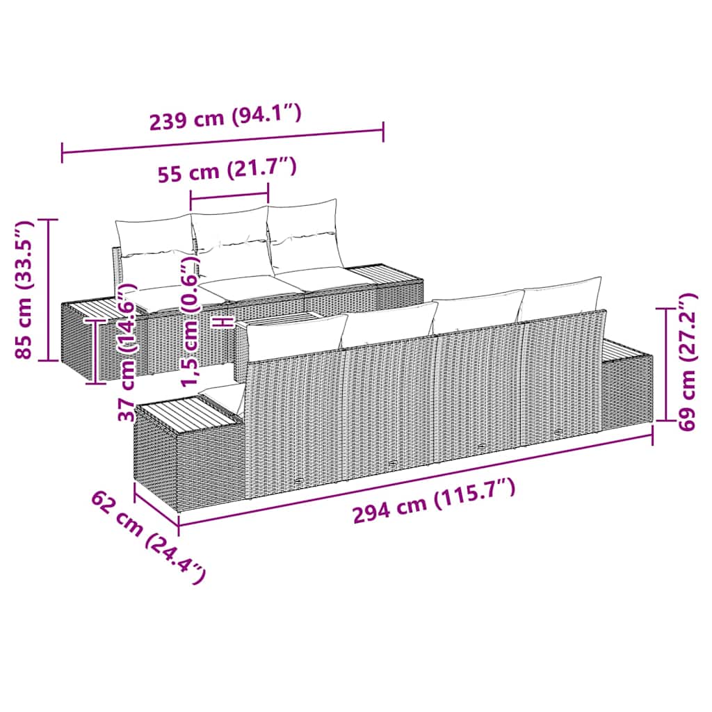 Garten-Sofa-Set mit Speicher 8 pcs Beige Poly Rattan