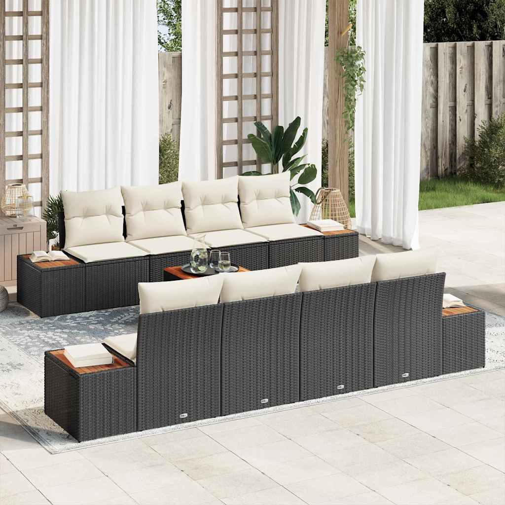 Garten-Sofa-Set mit Speicher 9 pcs Schwarz Poly Rattan