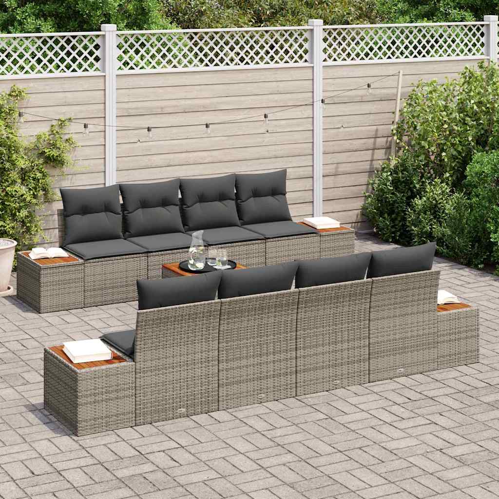Garten-Sofa-Set mit Speicher 9 pcs Grau Poly Rattan