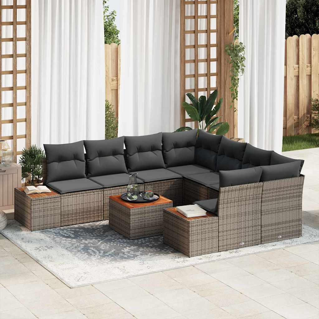 Garten-Sofa-Set mit Speicher 9 pcs Grau Poly Rattan