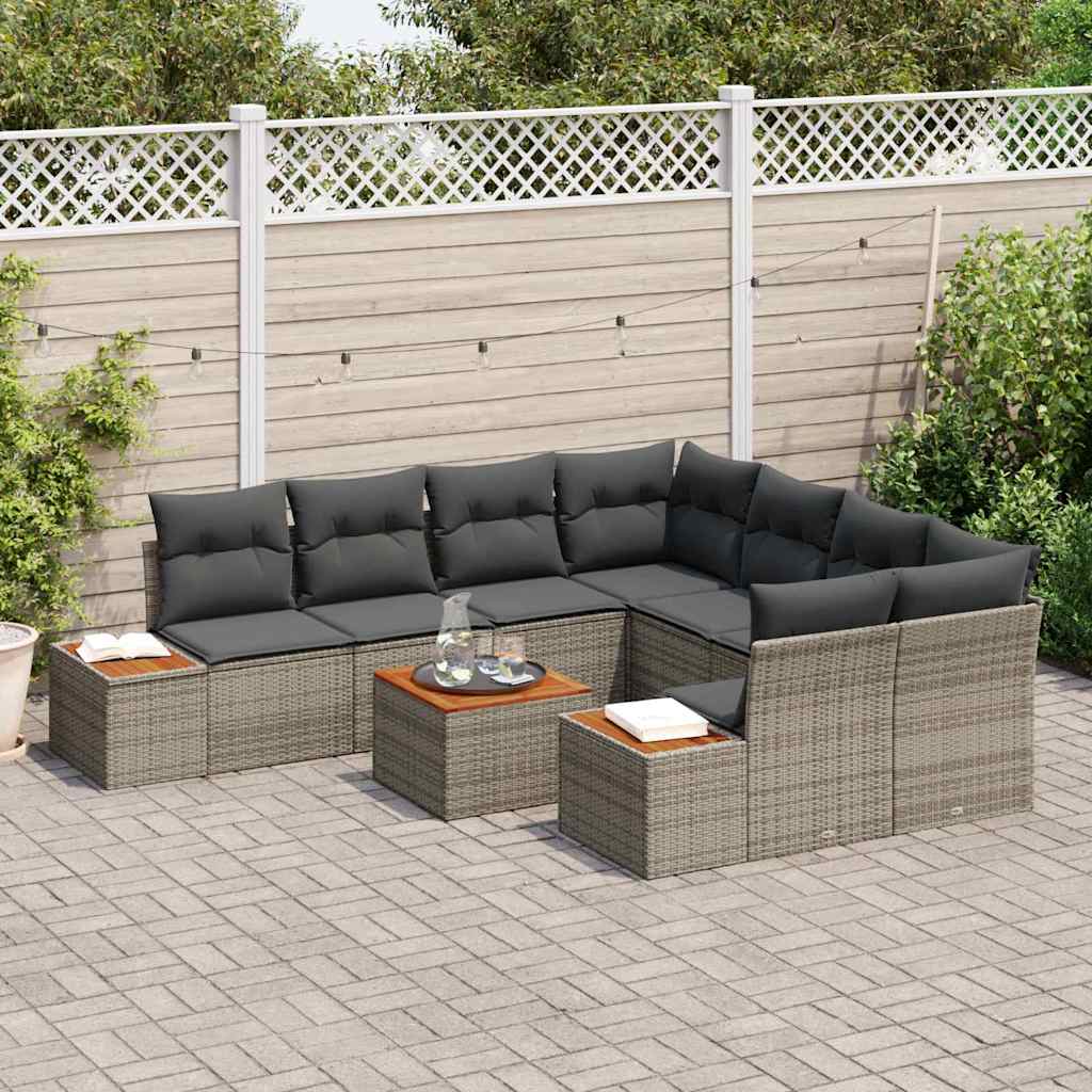 Garten-Sofa-Set mit Speicher 9 pcs Grau Poly Rattan
