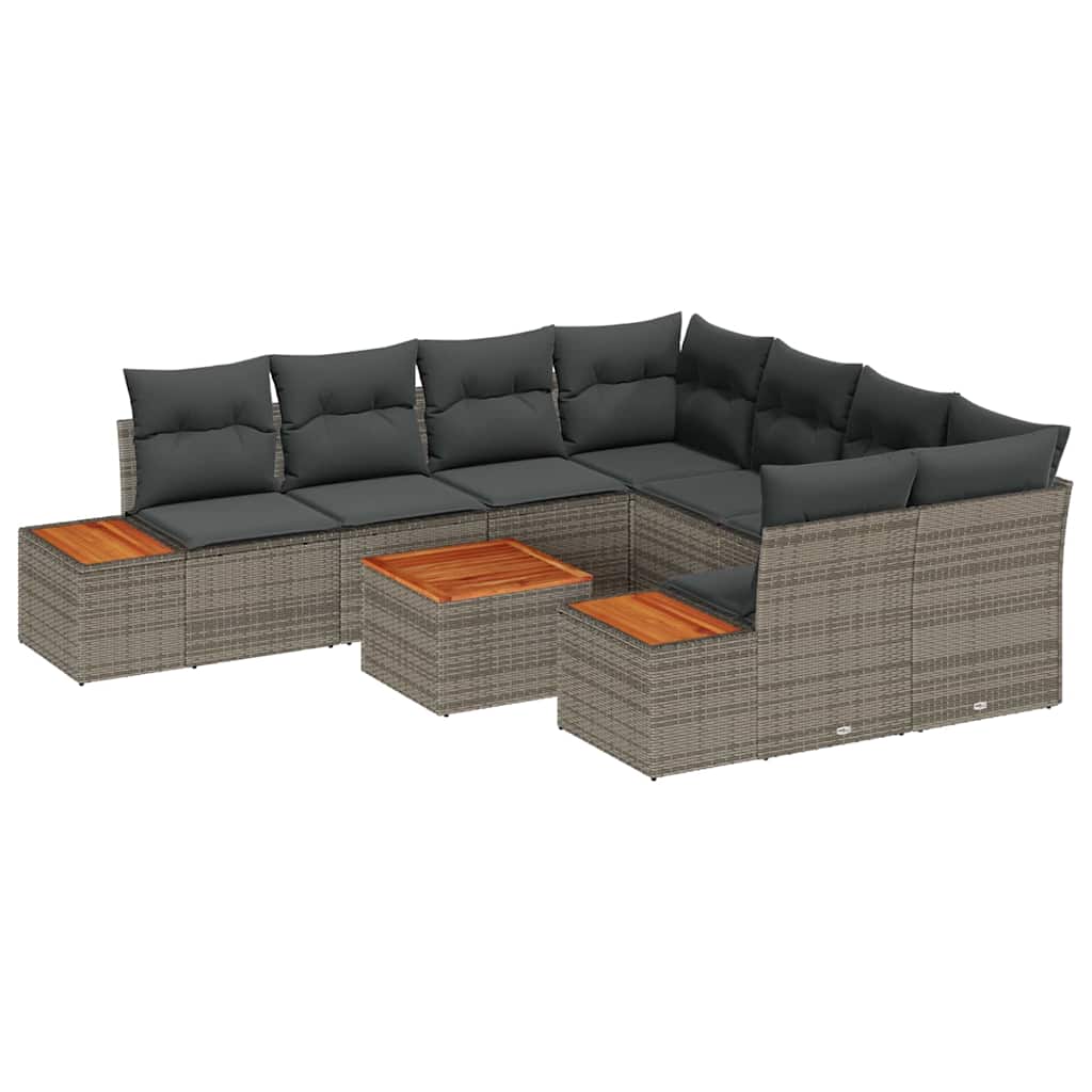 Garten-Sofa-Set mit Speicher 9 pcs Grau Poly Rattan
