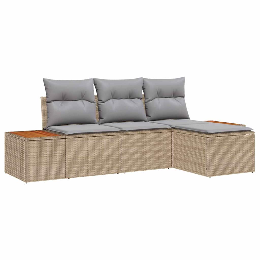 Gartensofa-set mit Kissen 4 pcs Beige und Hellgrau Poly Rattan
