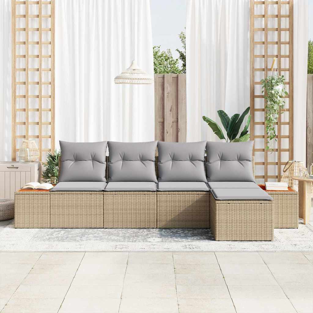Gartensofa-set mit Kissen 6 pcs Beige und Hellgrau Polyrattan