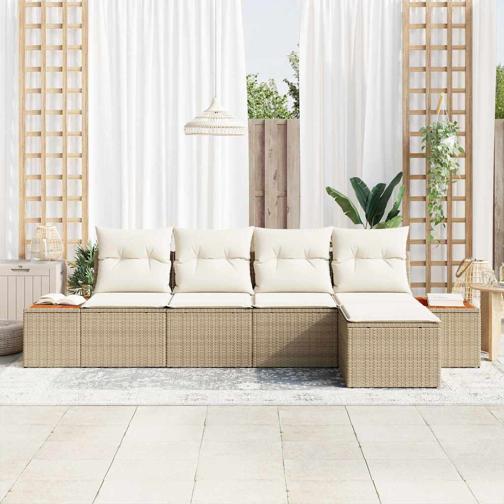 Gartensofa-set mit Kissen 6 pcs Beige und Creme Polyrattan