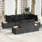 Gartensofa-set mit Kissen mit Speicher 7 pcs Schwarz Polyrattan