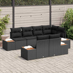 Gartensofa-set mit Kissen mit Speicher 7 pcs Schwarz Polyrattan