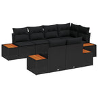 Gartensofa-set mit Kissen mit Speicher 7 pcs Schwarz Polyrattan