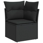 Gartensofa-set mit Kissen mit Speicher 7 pcs Schwarz Polyrattan
