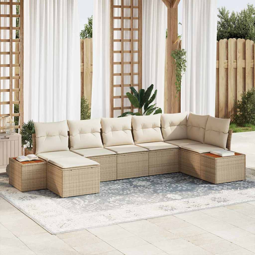Gartensofa-set mit Kissen 8 pcs Beige und Creme Polyrattan